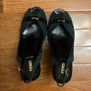 Fendi Black and Green Women's Slingback